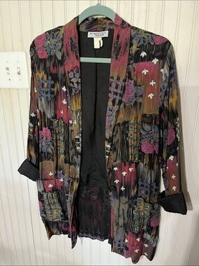 Vintage Kensington Square Floral Open-Front Blazer in Multi-Color